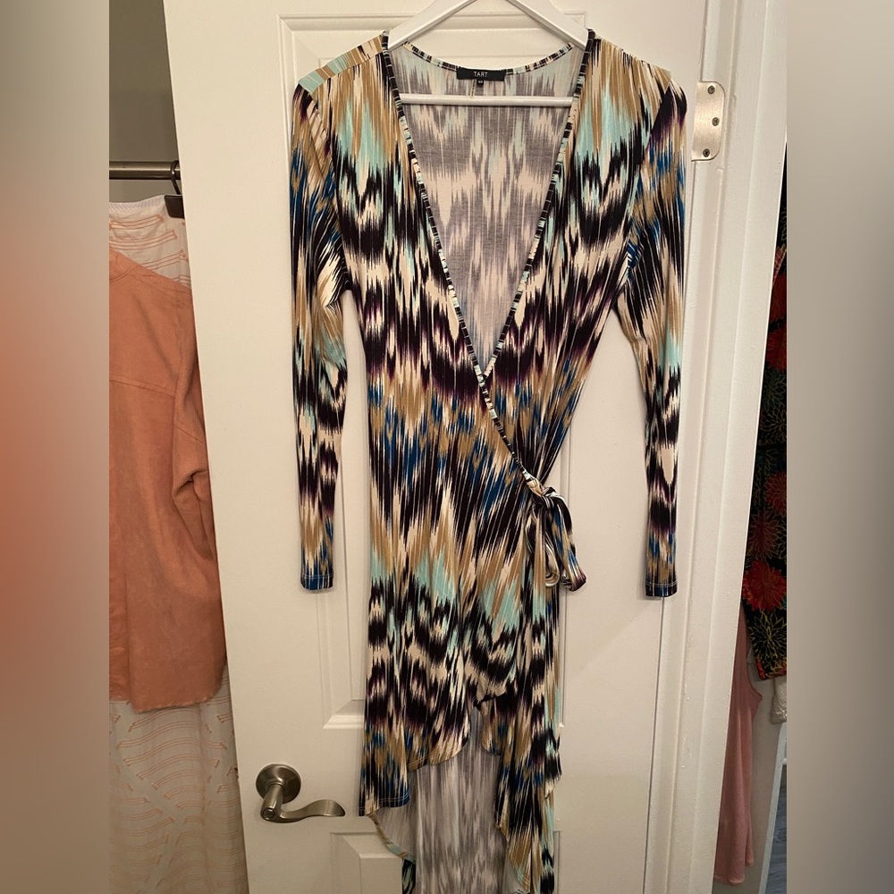Tart High Low Maxi Long Sleeve Multicolor Wrap Dress S
